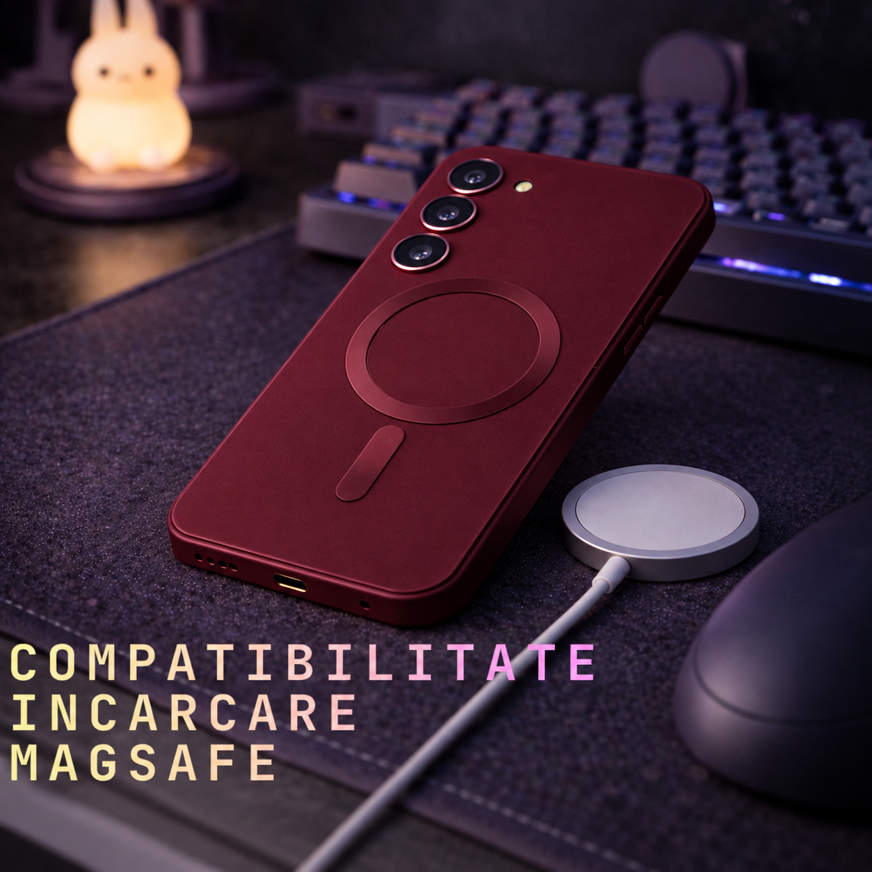 Burgundy MagSafe Phone Desk Setup